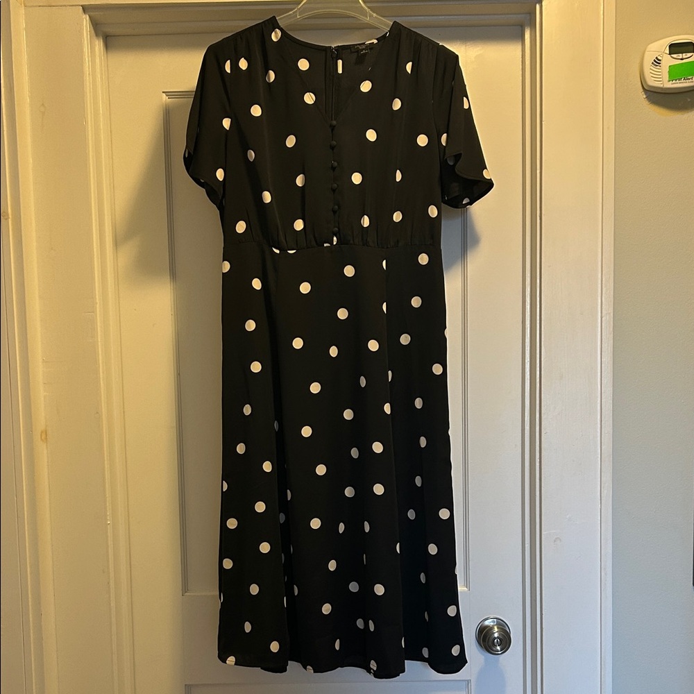 Ann Taylor Factory Women’s Black Polka Dot Midi Dress - 8 Petite, NWOT